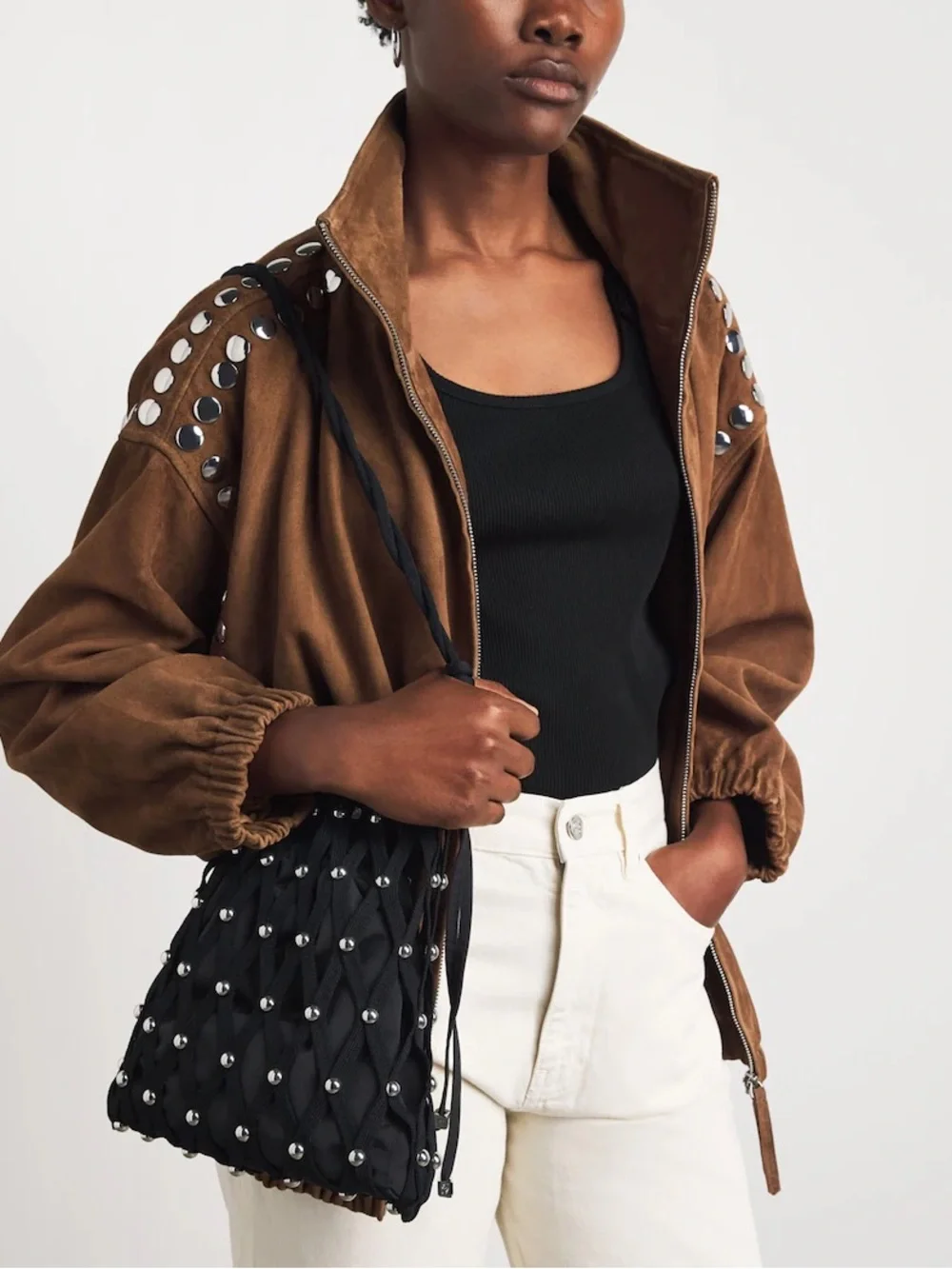 Sandro Studded Shoulder Bag